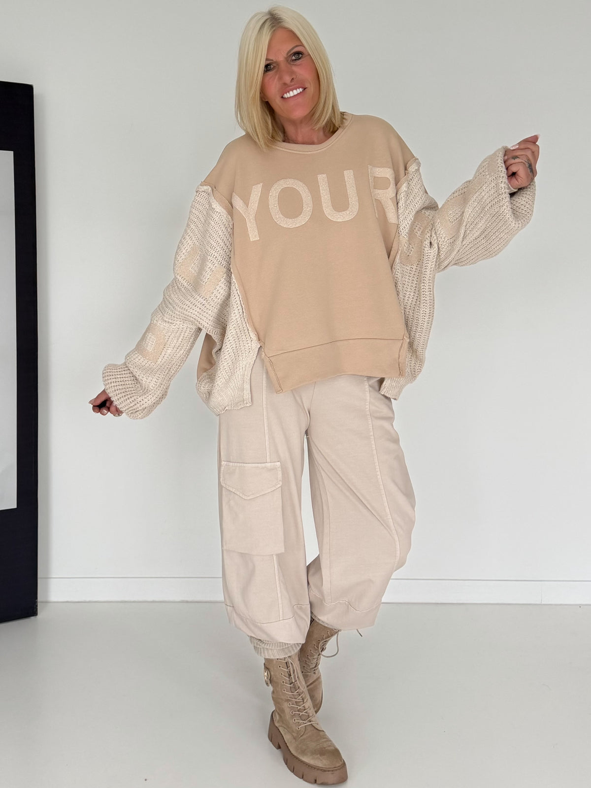 Sweater with knitted inserts - beige