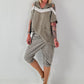 Leinen Shirt mit Pailletten und Cold Shoulder - taupe