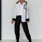 Hemdbluse mit Lederoptik-Elementen und Statement-Patch - weiss