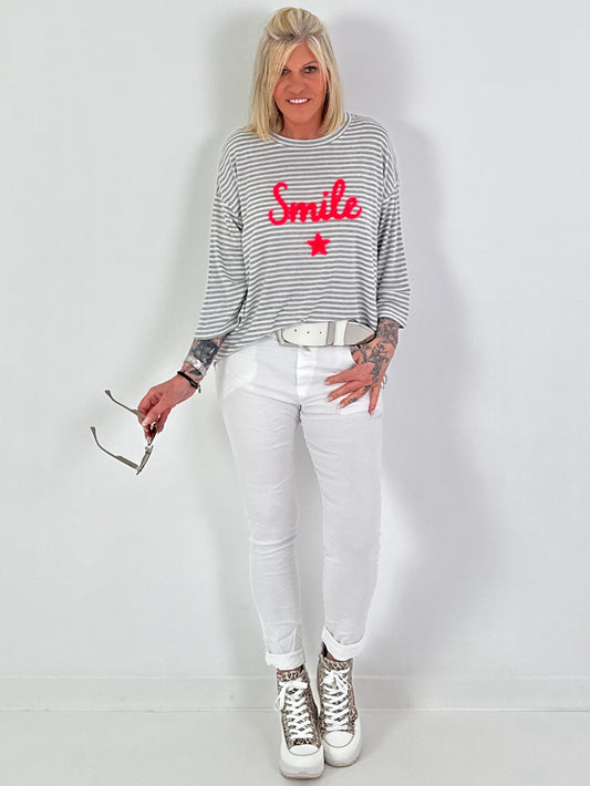 Shirt mit Streifen Smile - grau-weiss