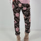 Hose in Wildleder-Optik mit Leo Print und floralem Muster - mokka - mehrfarbig