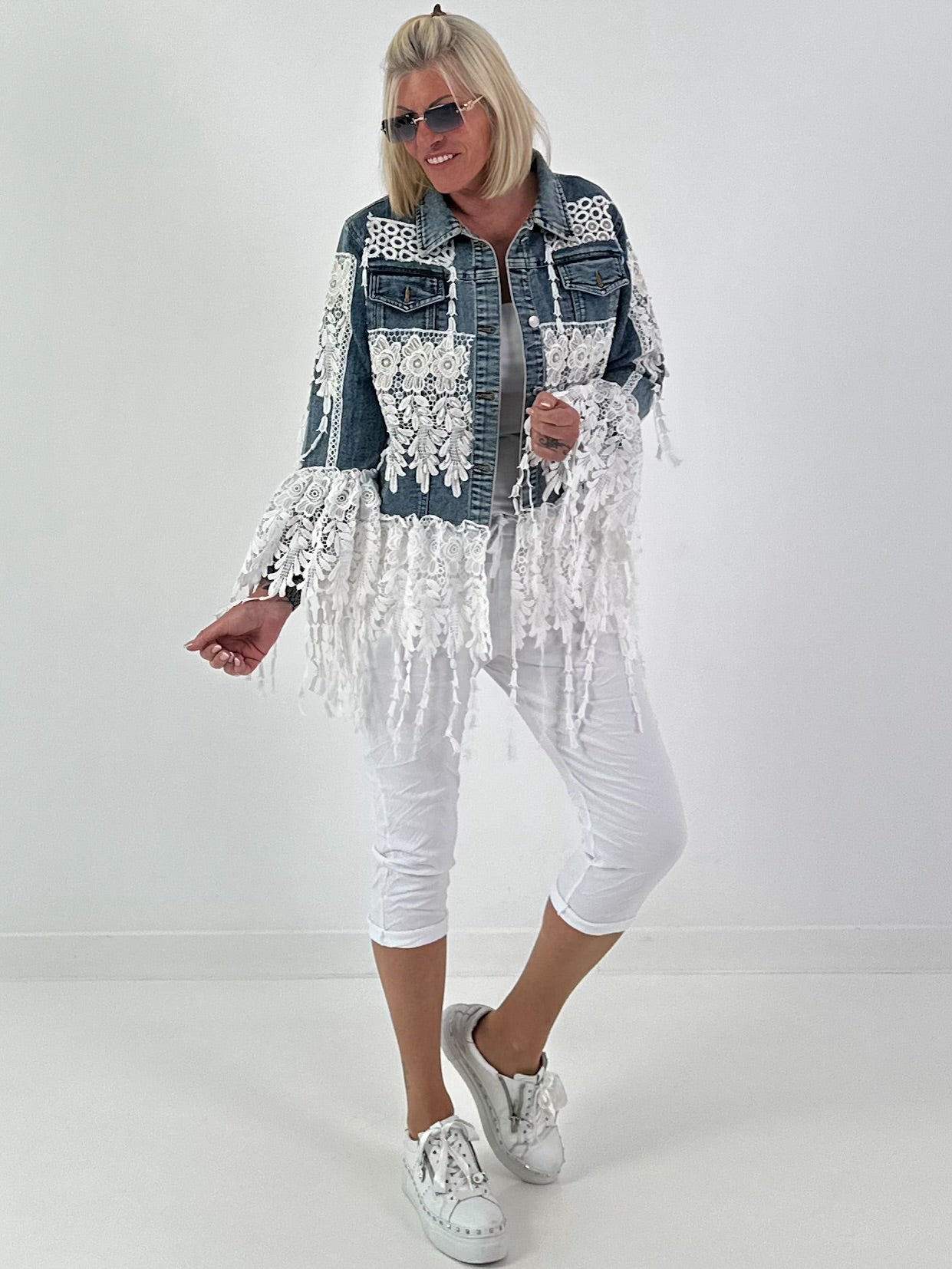 Boho Jeansjacke mit besonderen  Details - denim-weiss