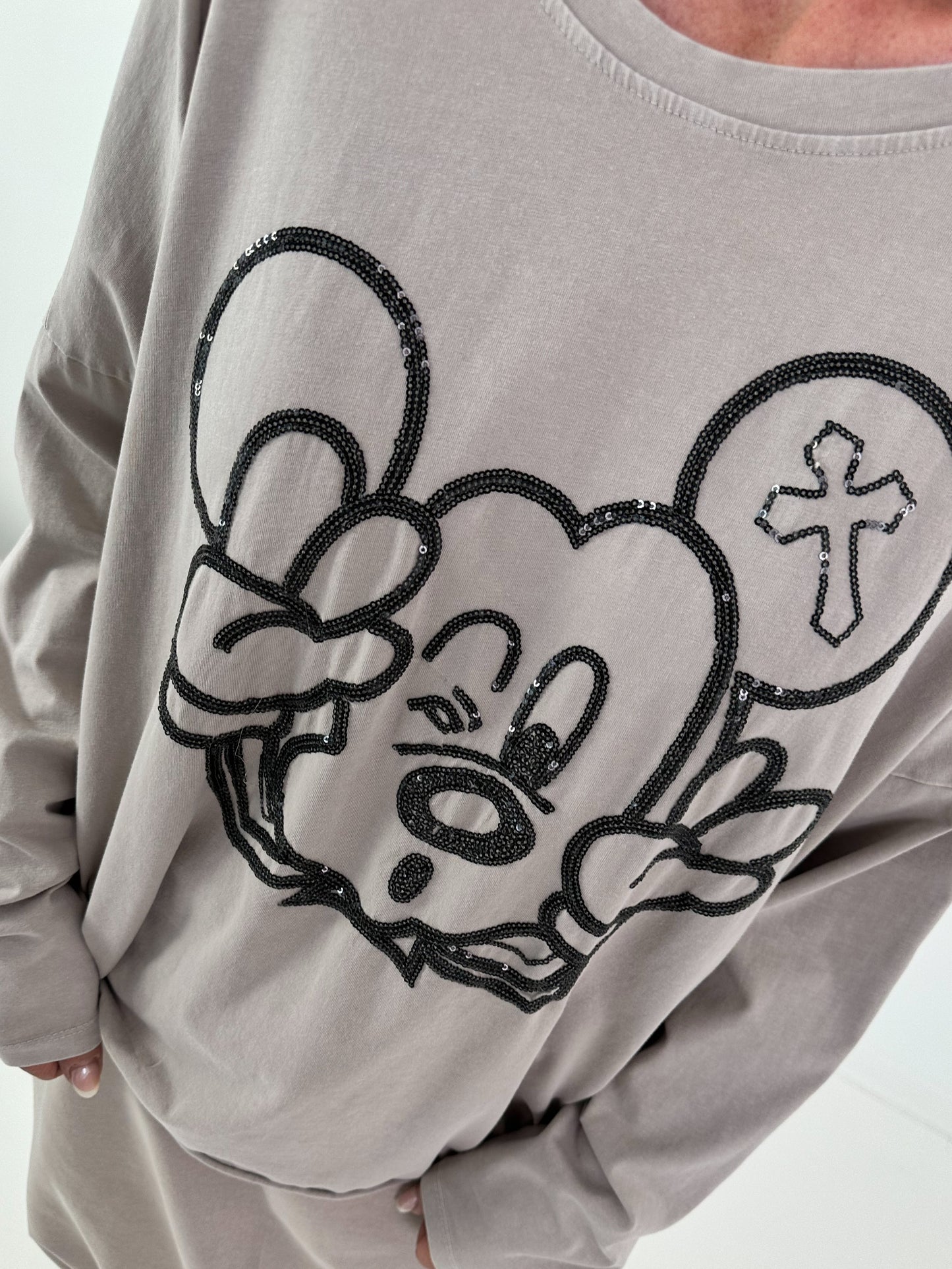 Oversized Sweater mit Paillettenprint - beige