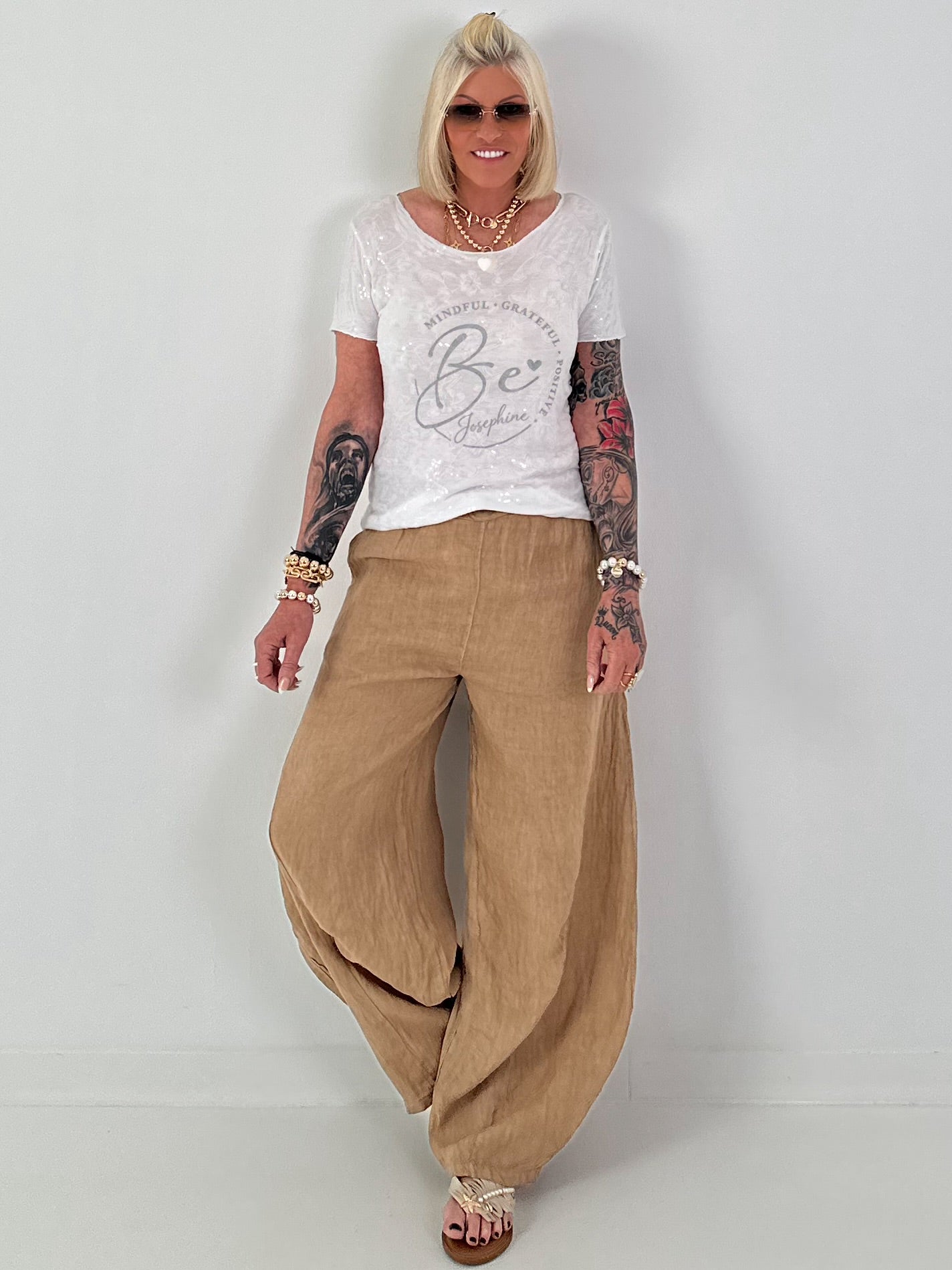 T-Shirt mit transparenten Pailletten - weiss