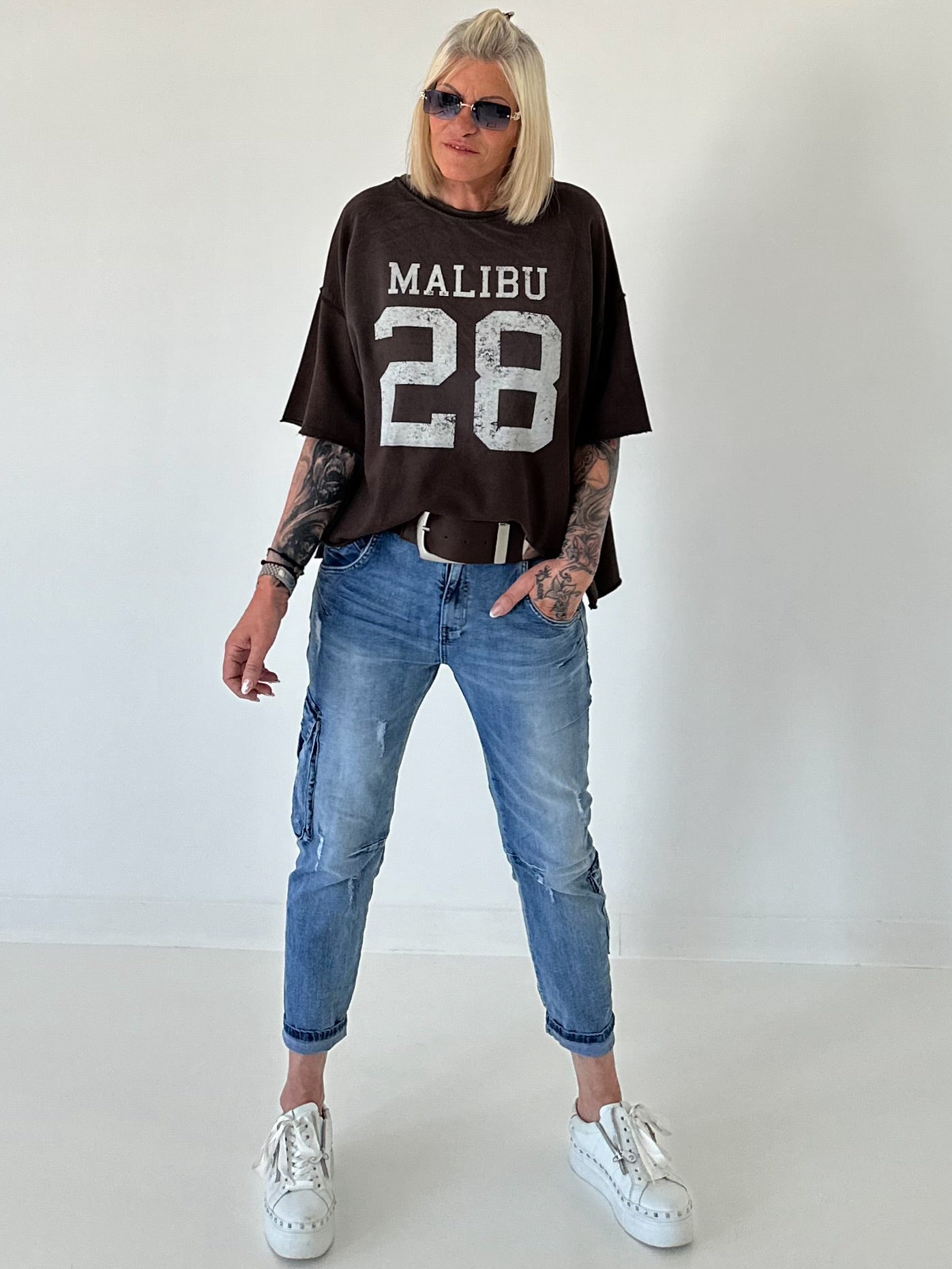 Sweater mit Vintage-Print - mokka