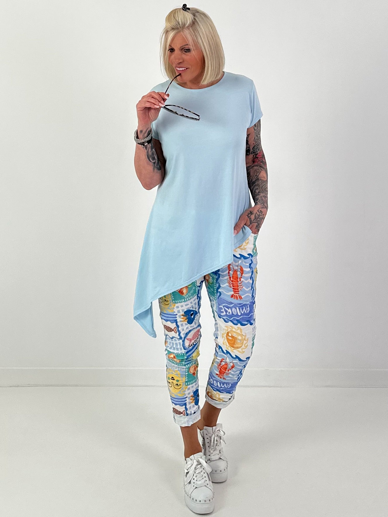 T-Shirt asymmetrisch - hellblau