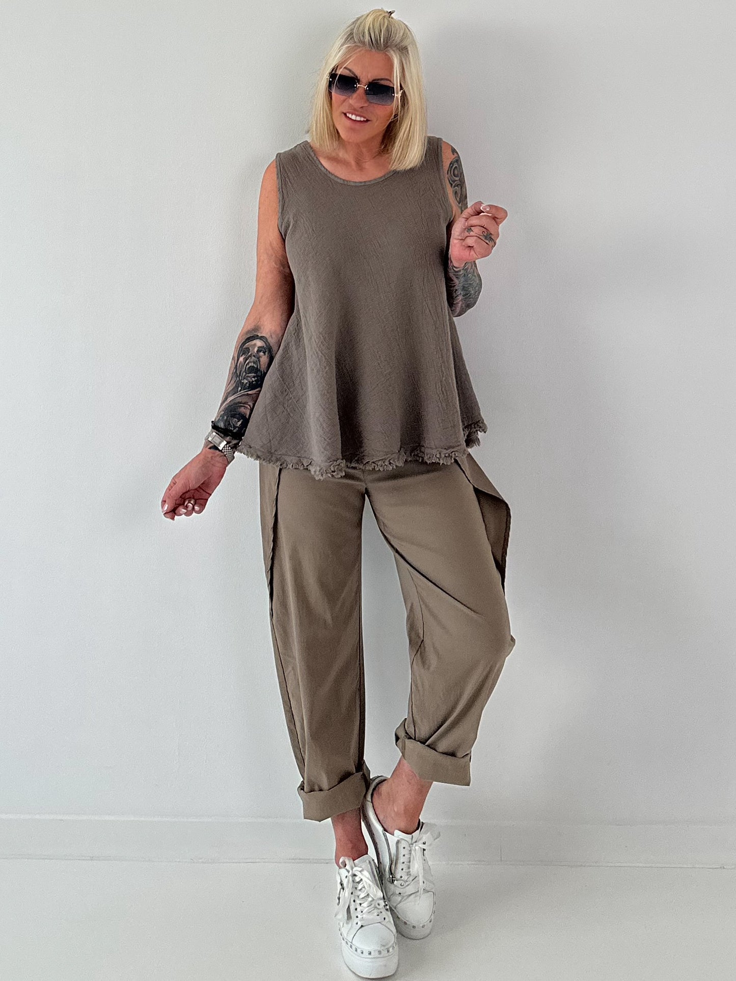 Grobes Leinen/Baumwoll Top - taupe