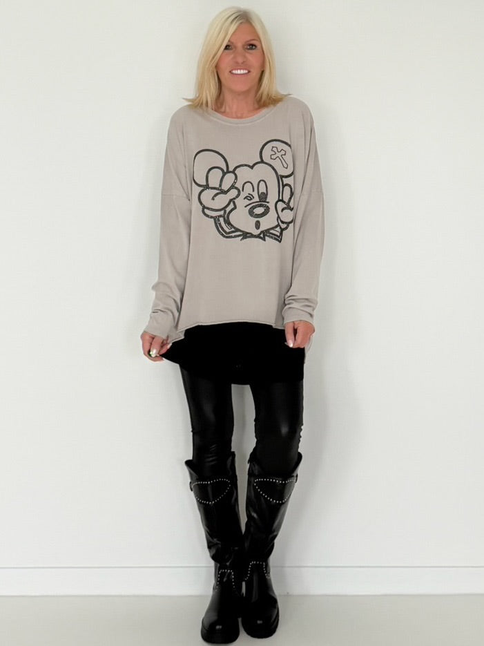 Oversized Shirt mit Paillettenprint - stone-washed-beige