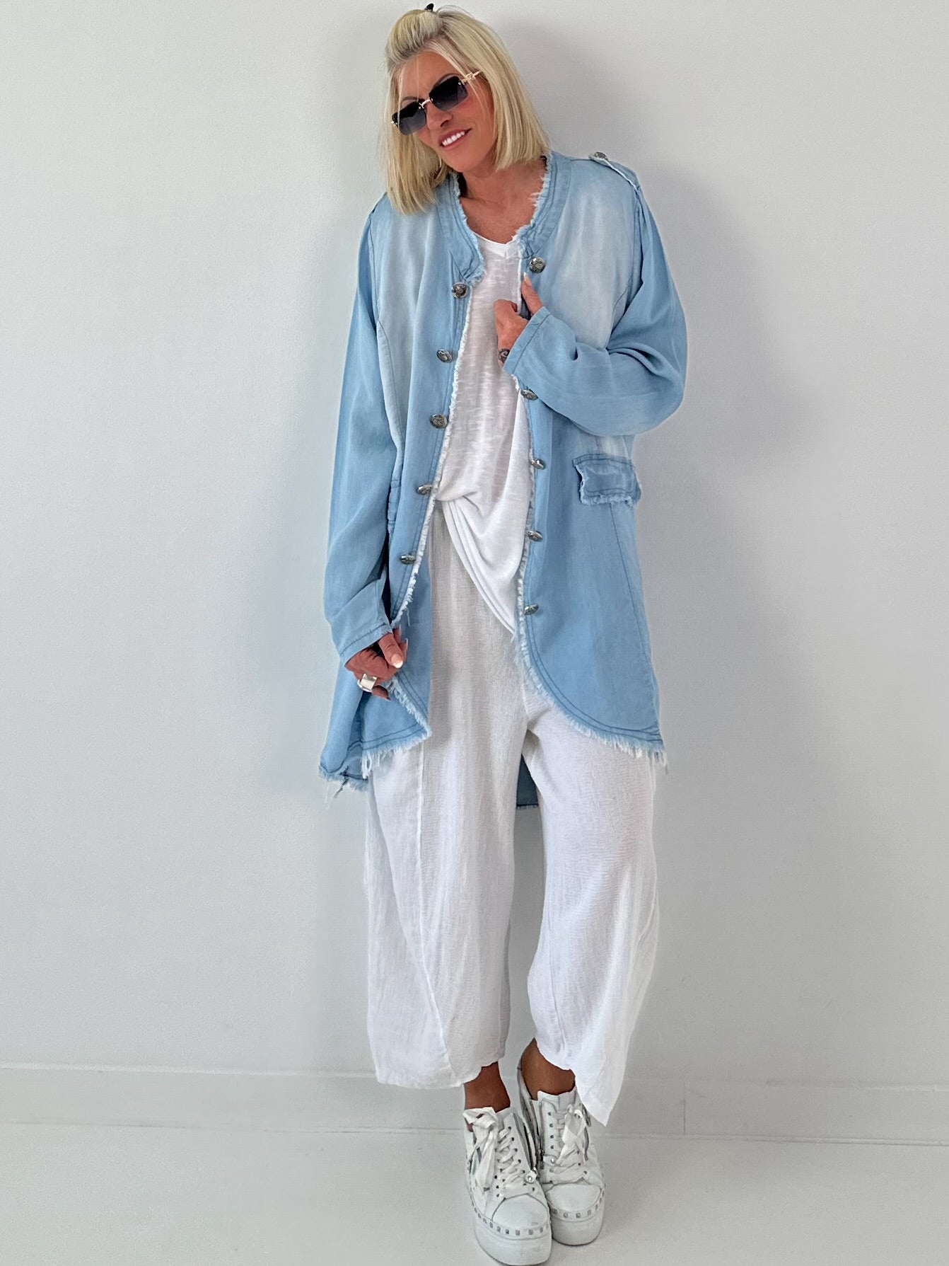 Oversized Leo Linen Military Coat - Khaki