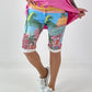 Short met all-over print - turquoise-roze-meerkleurig
