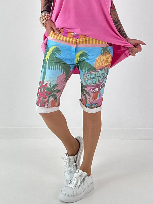 Short met all-over print - turquoise-roze-meerkleurig