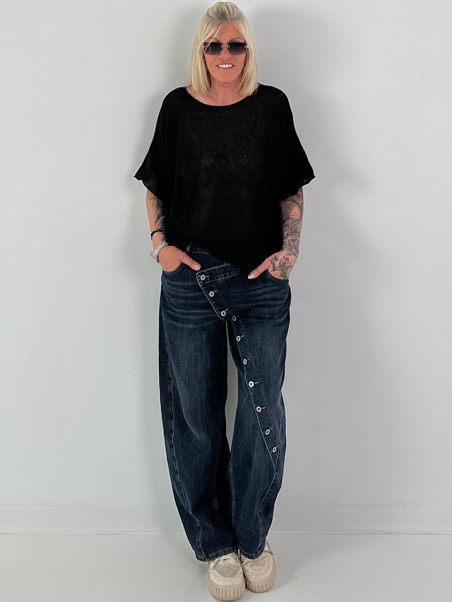 Jeans mit Knopfleiste quer - denim