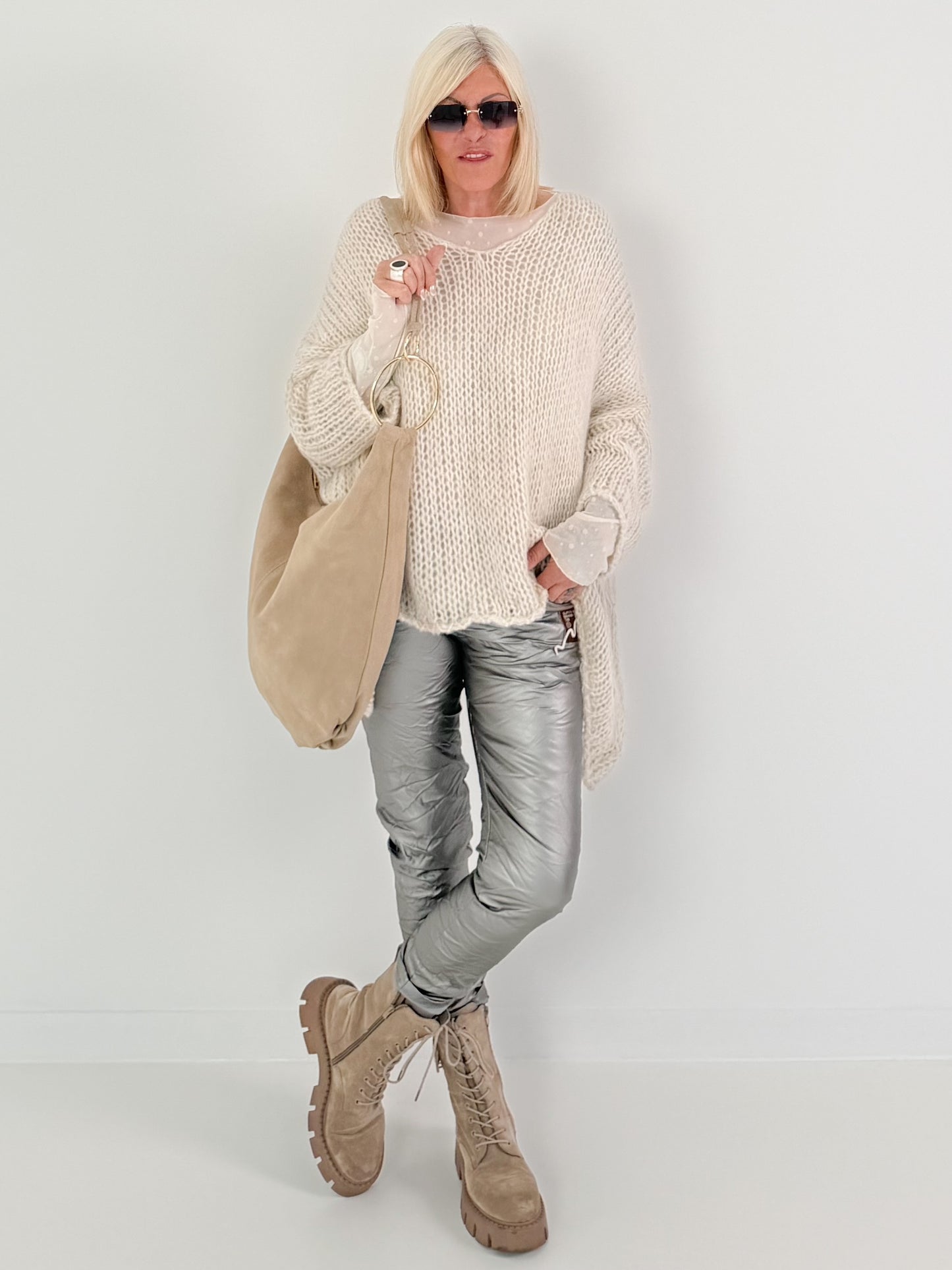 Soft Oversized Chunky Knit Sweater - beige