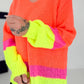 Pullover mit V-Ausschnitt - neonorange-mehrfarbig