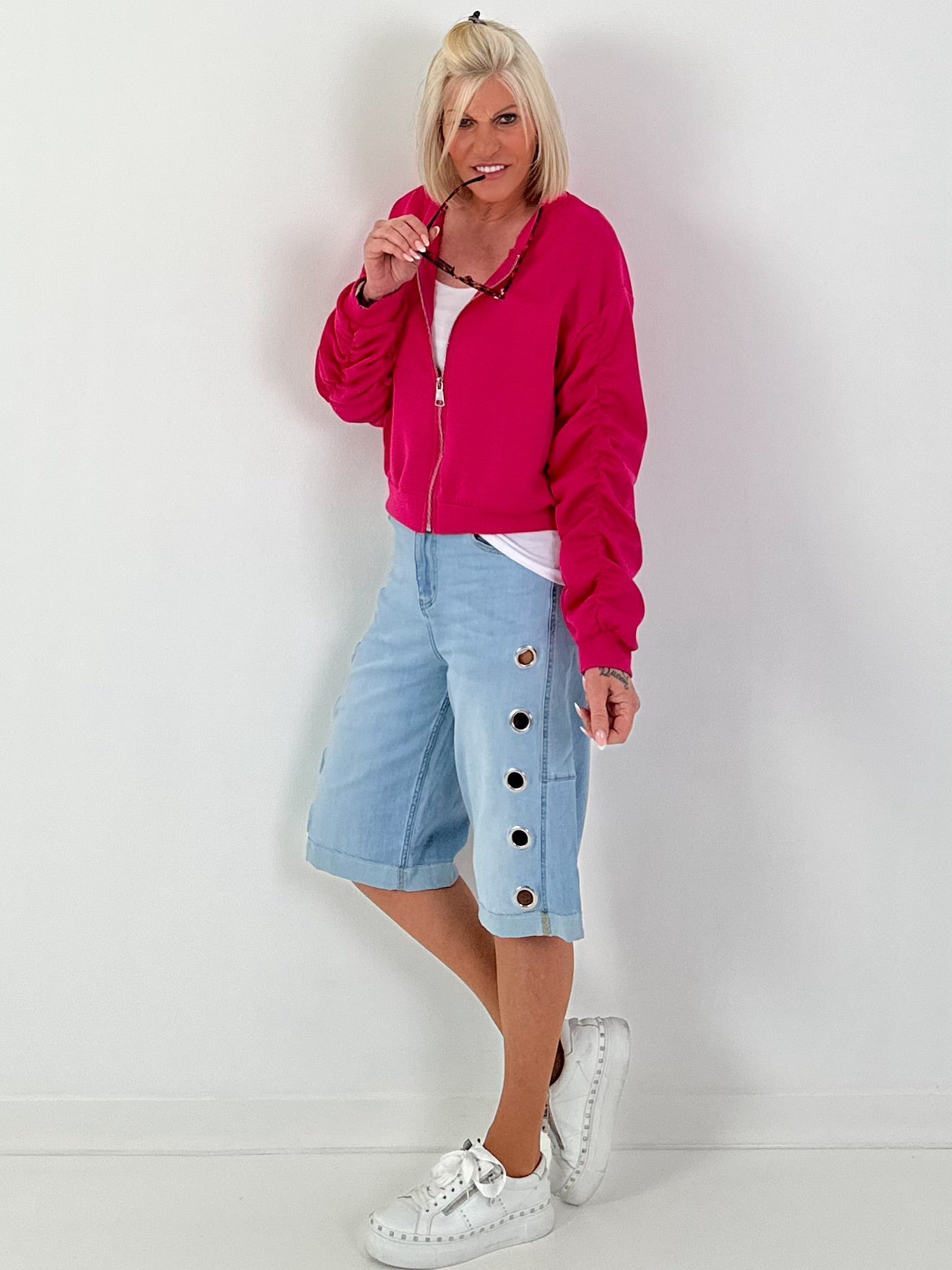 Bomberjacke mit gerafftem Arm - pink