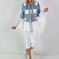 Boho Jeansjacke mit aufwendigen  Details - hellblau-weiss
