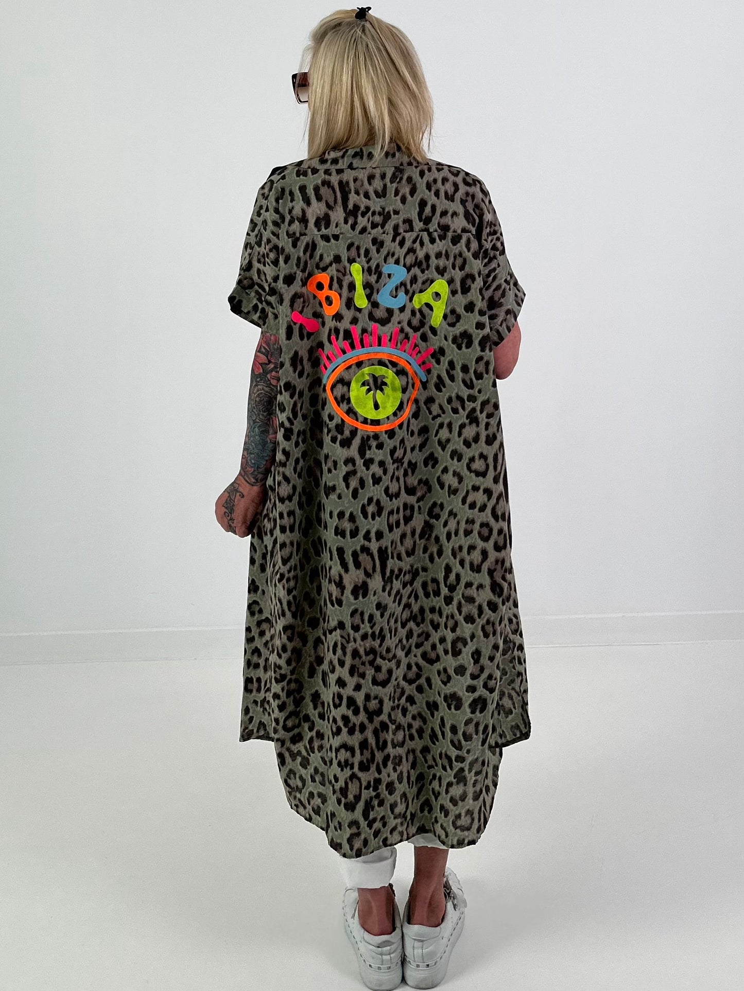 Blouse dress with leopard print - khaki
