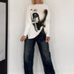 Sweater mit Stulpenärmeln und Strassmotiv Woman & Cross - ecru