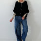 Oversized knitted cardigan with sophisticated details - black