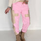 Sweathose im Materialmix - rosa-beige