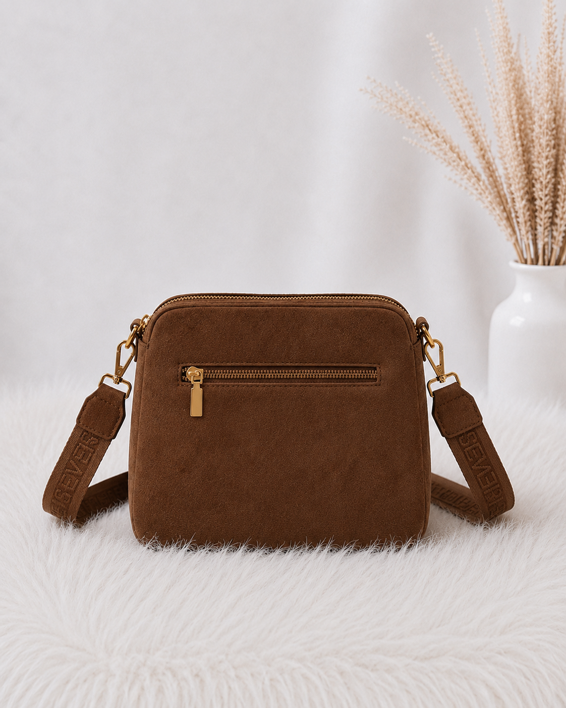 Crossbody-Bag in Wildleder-Optik - braun