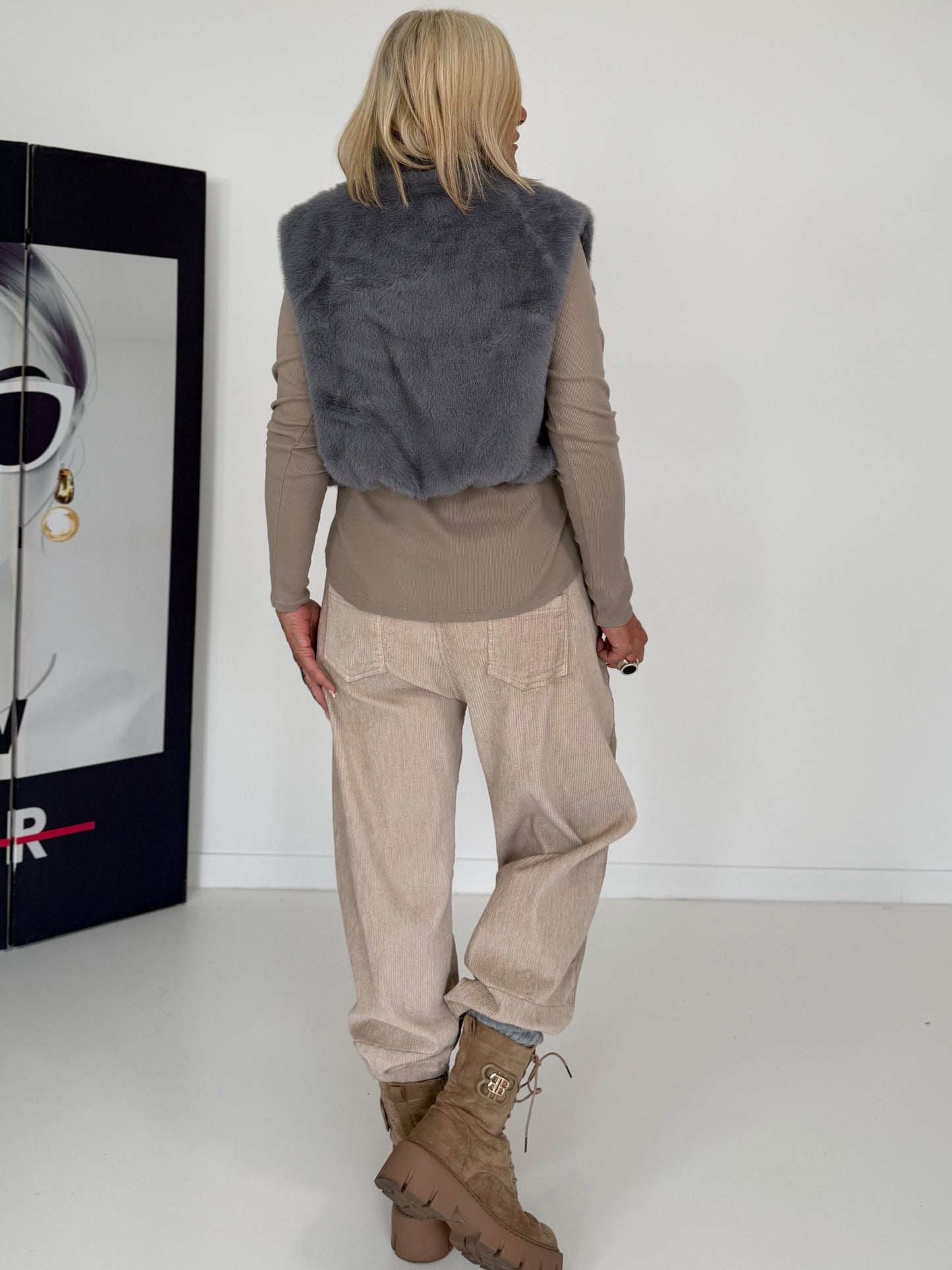 Bodywarmer in behaaglijke imitatiebont-look - muisgrijs