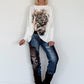 Sweater mit Stulpenärmeln und Strassmotiv Royal Tiger - ecru