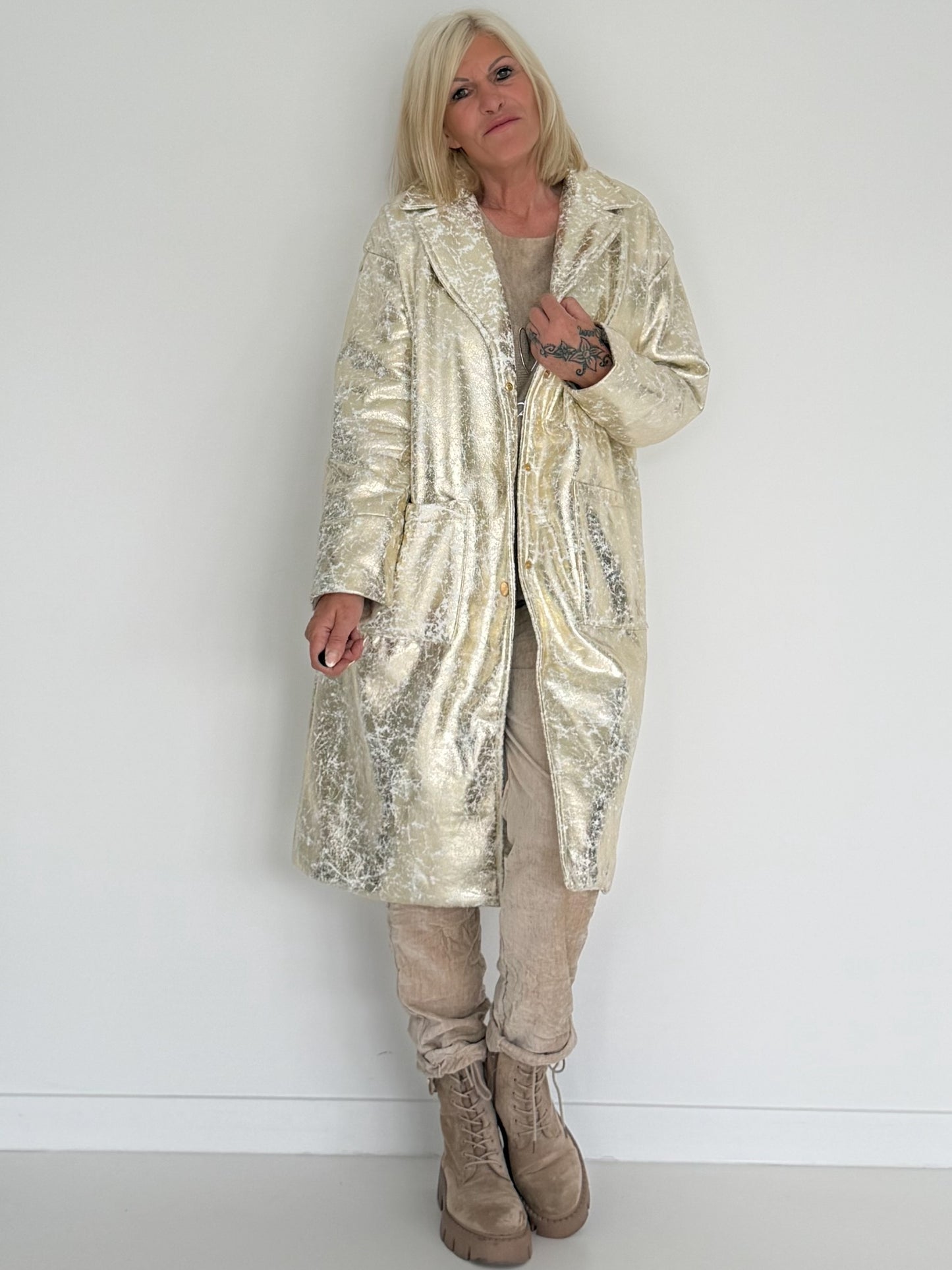 Vintage-look coat with gold effect - gold-ecru