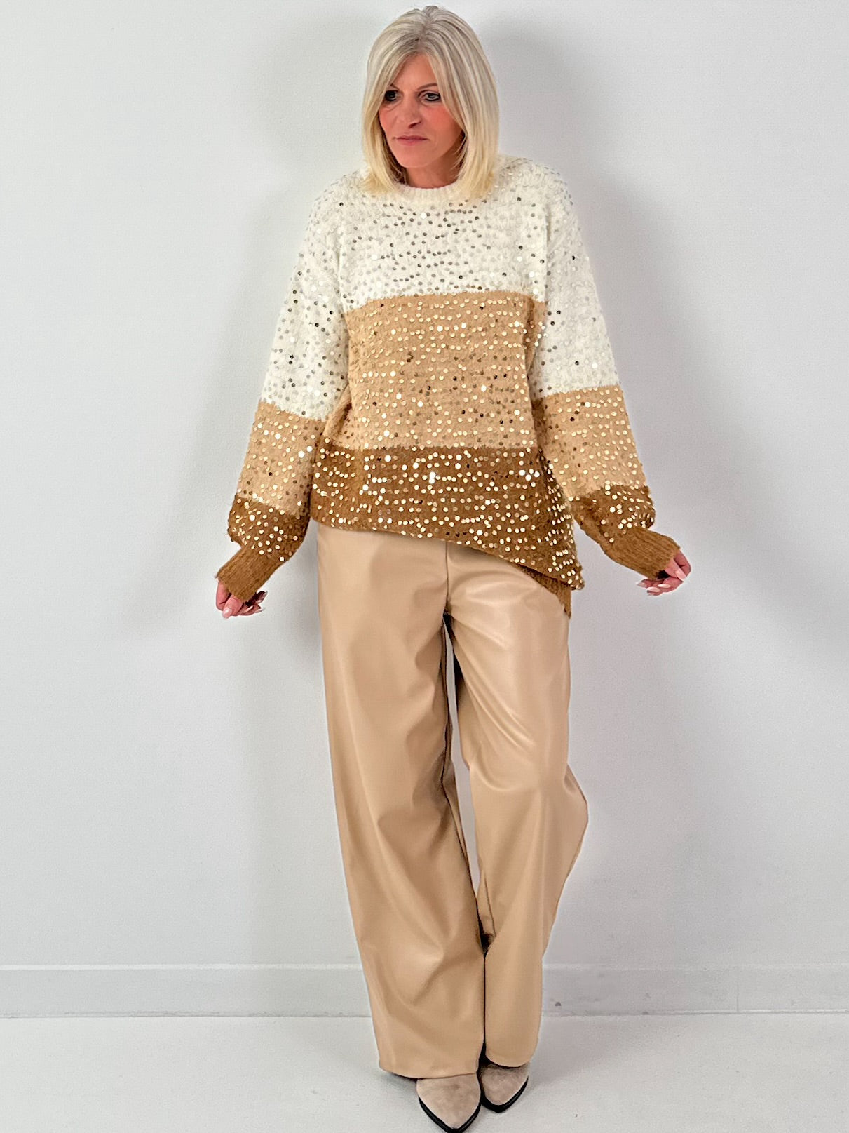 Leather-look trousers, model "Smooth Faux" - beige