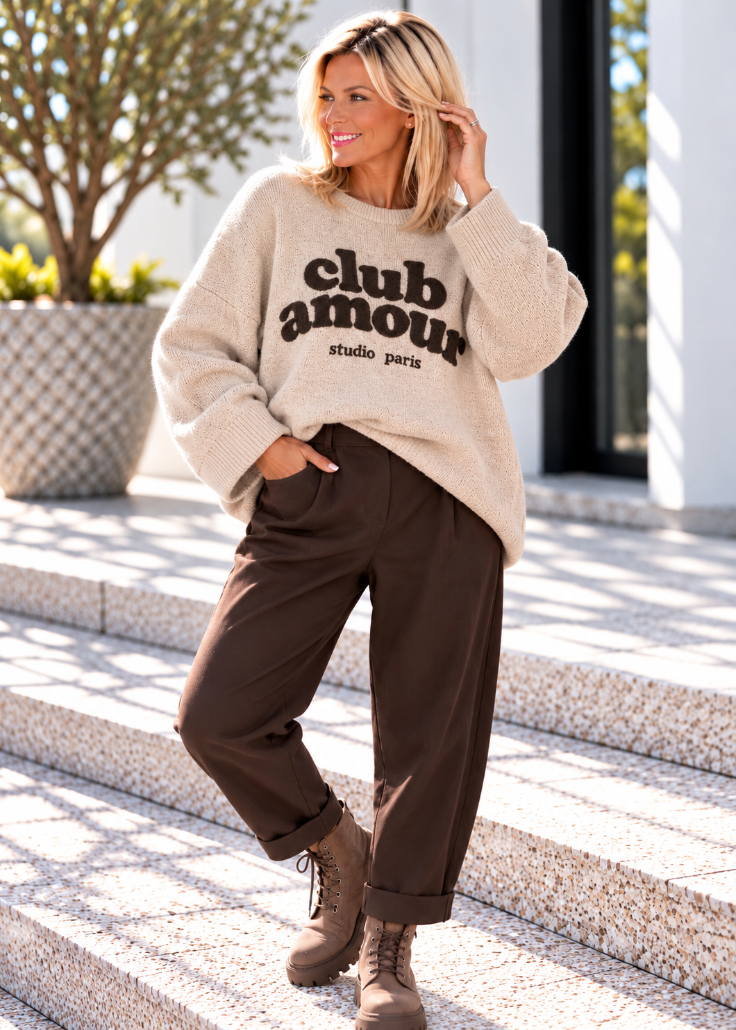 Kuscheliger Pullover Club Amour - camel-mokka