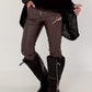 Vegan leather trousers with patch - mocha