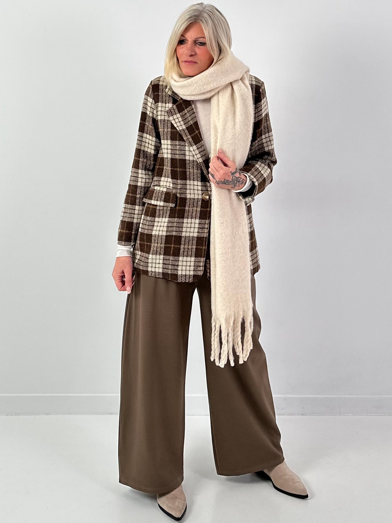 Geruit wollen blazer, model "Royal Check" - chocolade-veelkleurig