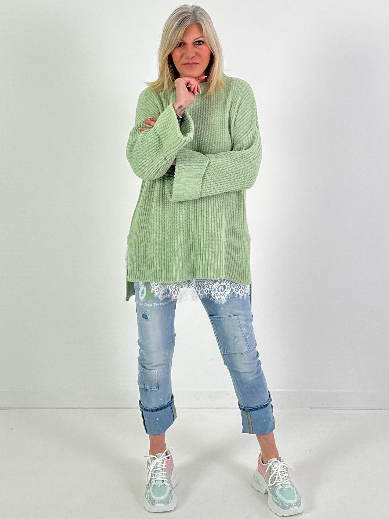 Trui model "Side Slit" - limoengroen