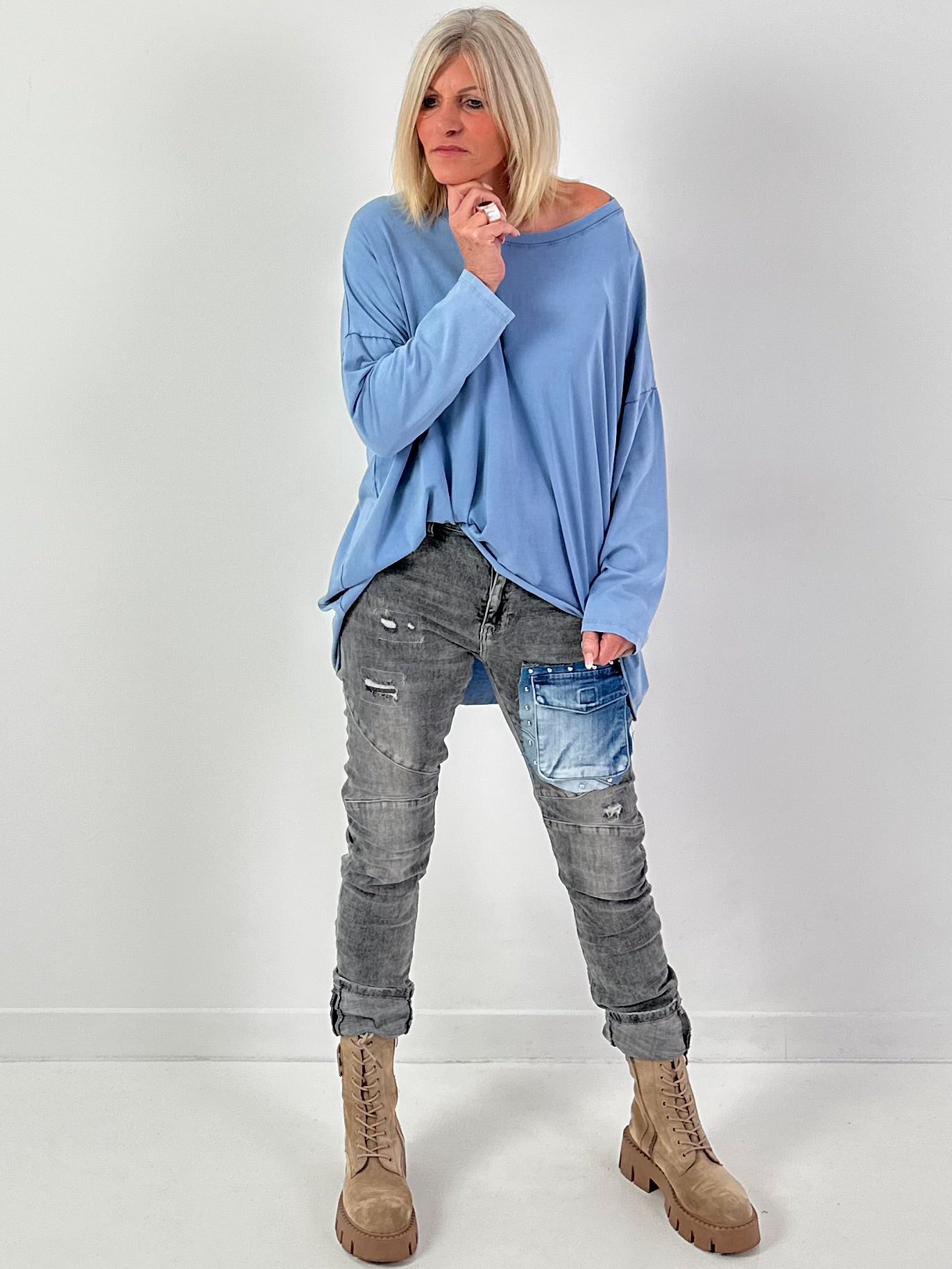 Oversized Shirt Modell "Slouch" - blau