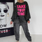 Oversized Sweater im Leoprint mit Schriftzug - anthrazit