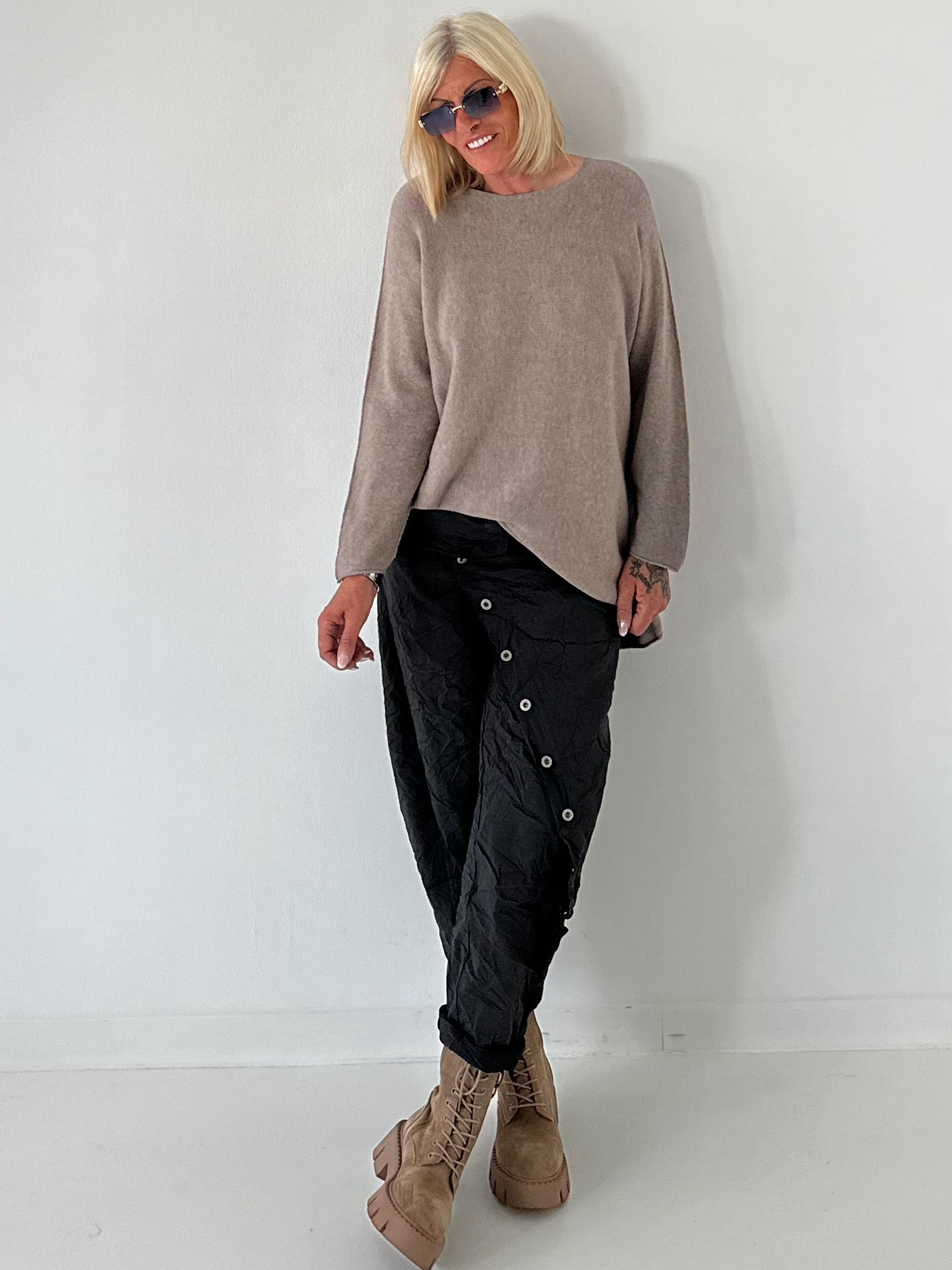 Weicher oversized Basic Pullover - taupe