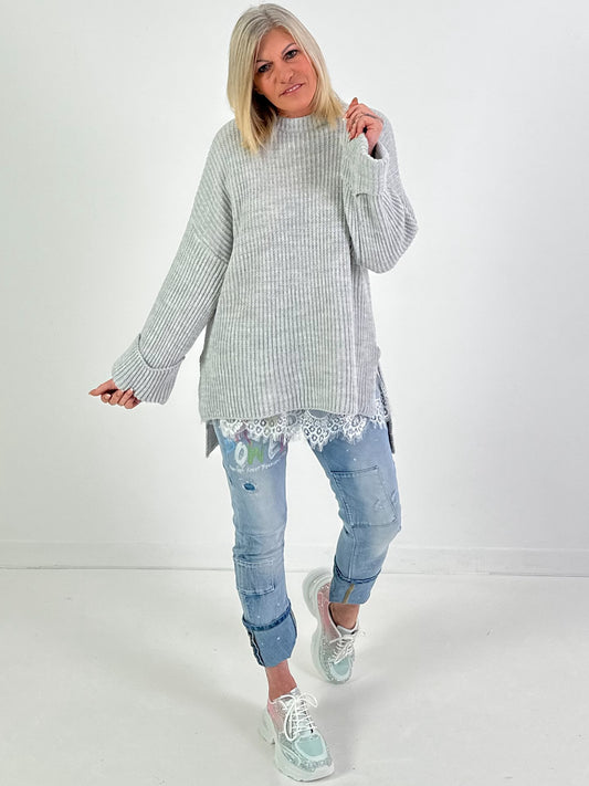 Trui model "Side Slit" - grijs