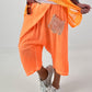 Kurze Leinen Baggy mit Überwurf und Paillettendetails - neonorange