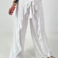Wide Trousers with Tie Ruffle - White