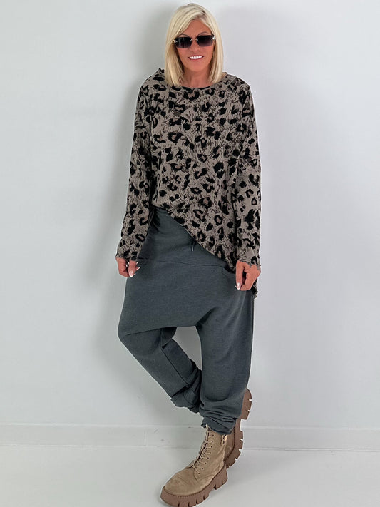 Shirt met luipaardprint - taupe