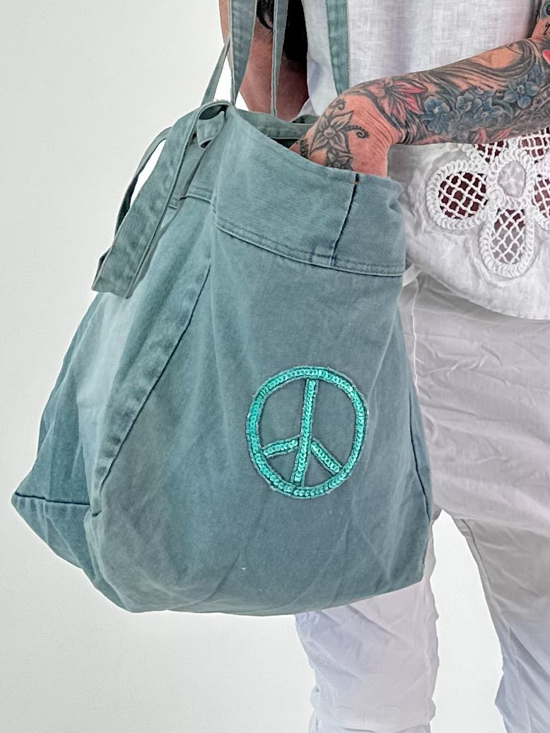 Jeans Shopper mit Pailletten Details - blau