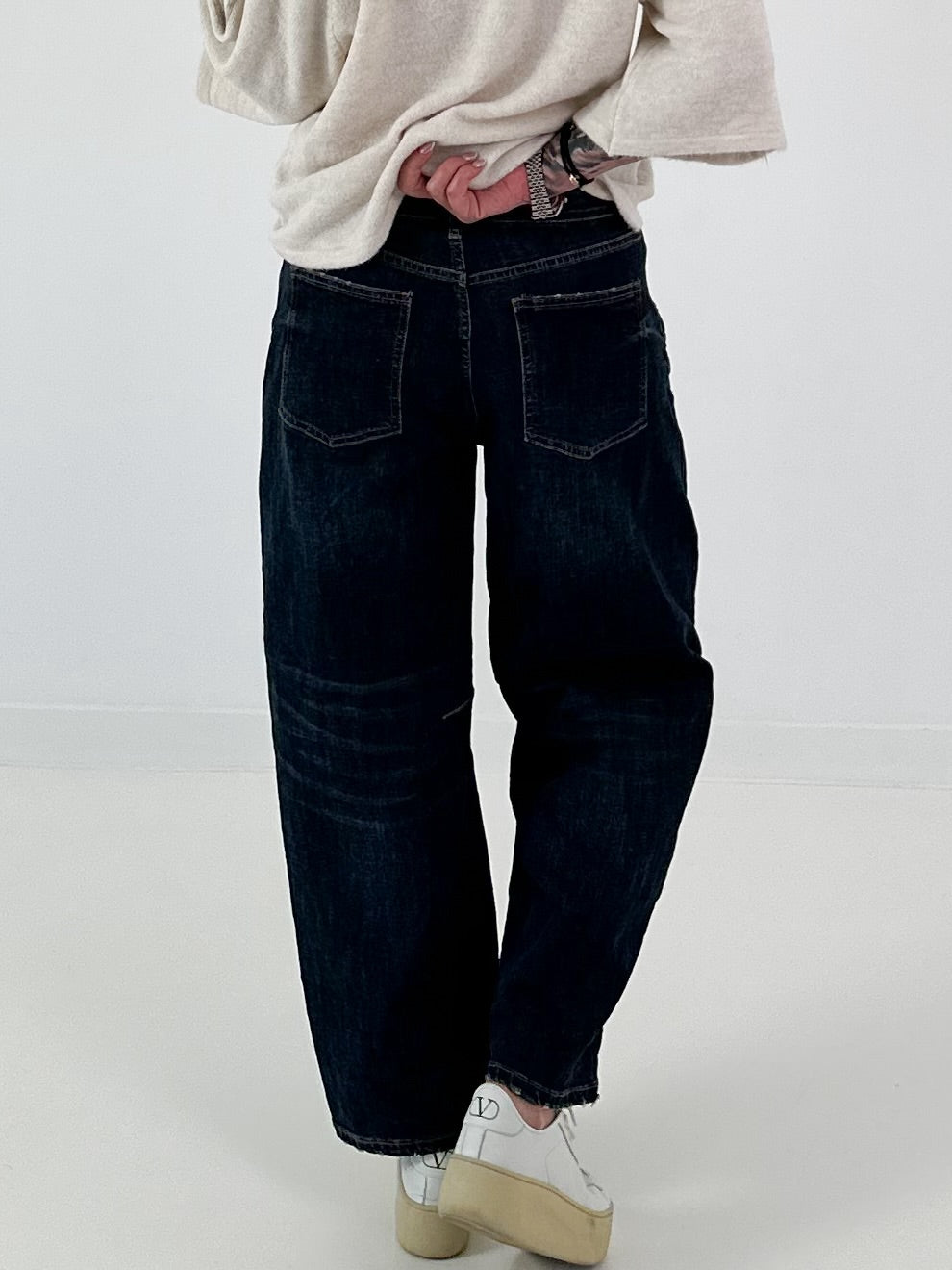 Ballon Jeans mit asymmetrischem Bund - denim