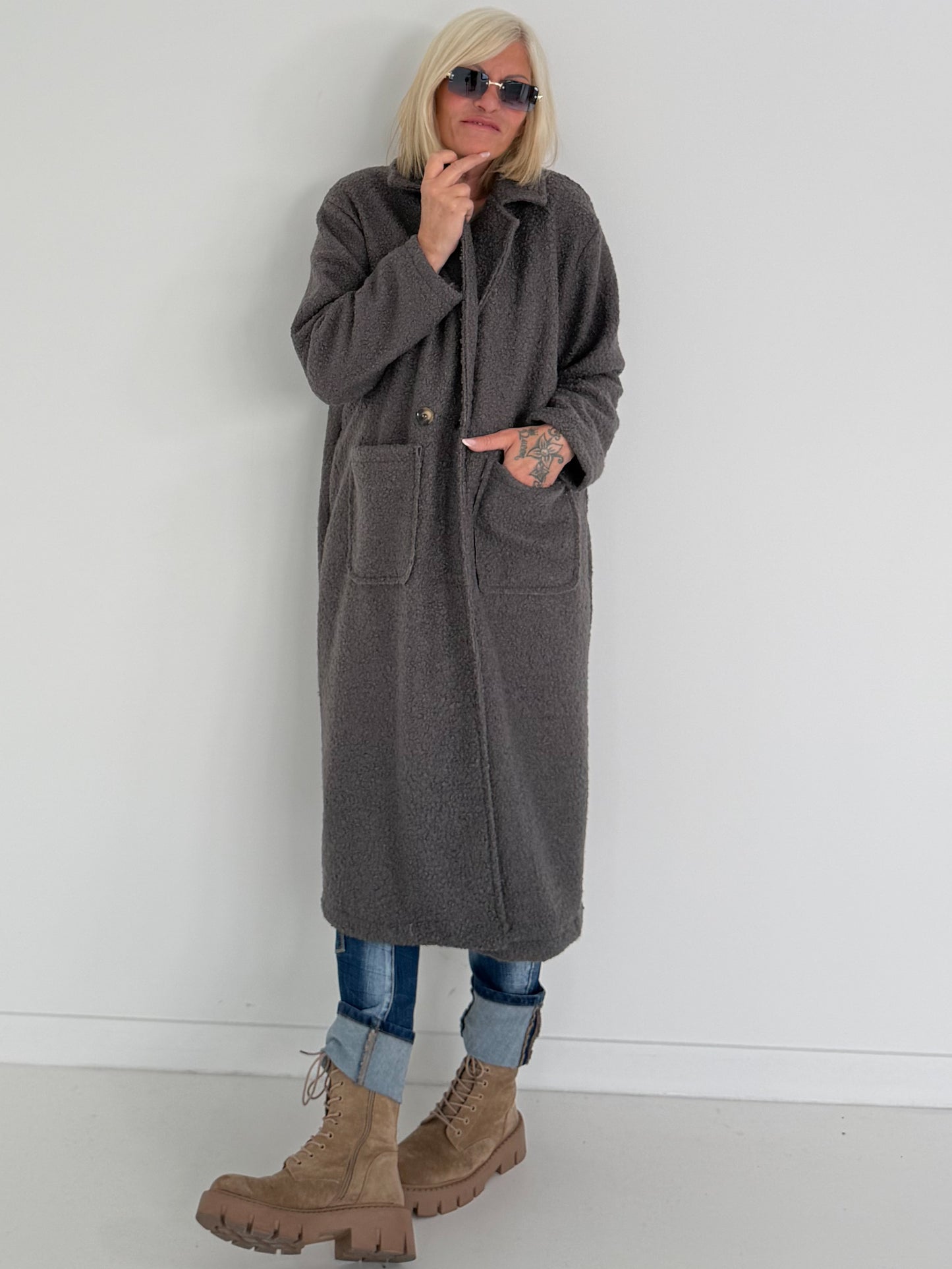 Weicher Bouclé Mantel - anthrazit