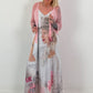 Long dress with print motif and side pockets - grey-multicoloured