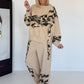 Zweiteiler mit Camouflage-Muster- beige-mehrfarbig