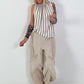 Streifen Top mit Rüschenkragen - taupe-beige