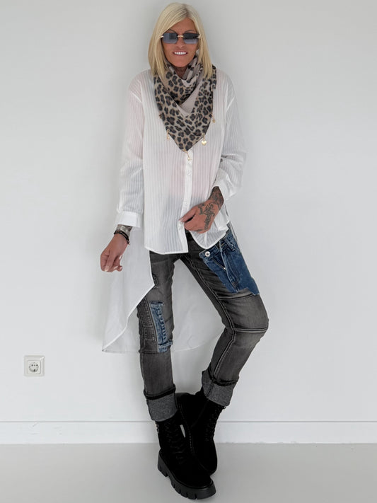 Textured stripe shirt blouse - white