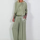 Two-piece set in a satin look - khaki