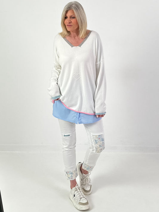 Pullover mit 3D Herzen - weiss