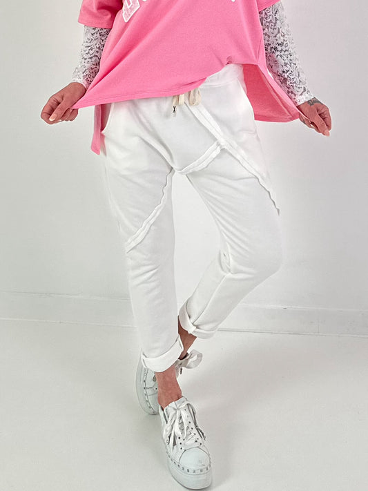 Baggy Hose mit Linksnähten - weiss